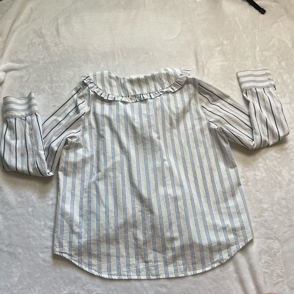 Anthropologie / Maeve / Ruffled Collar Striped Buttondown Blouse Top / size 14 - Picture 6 of 12